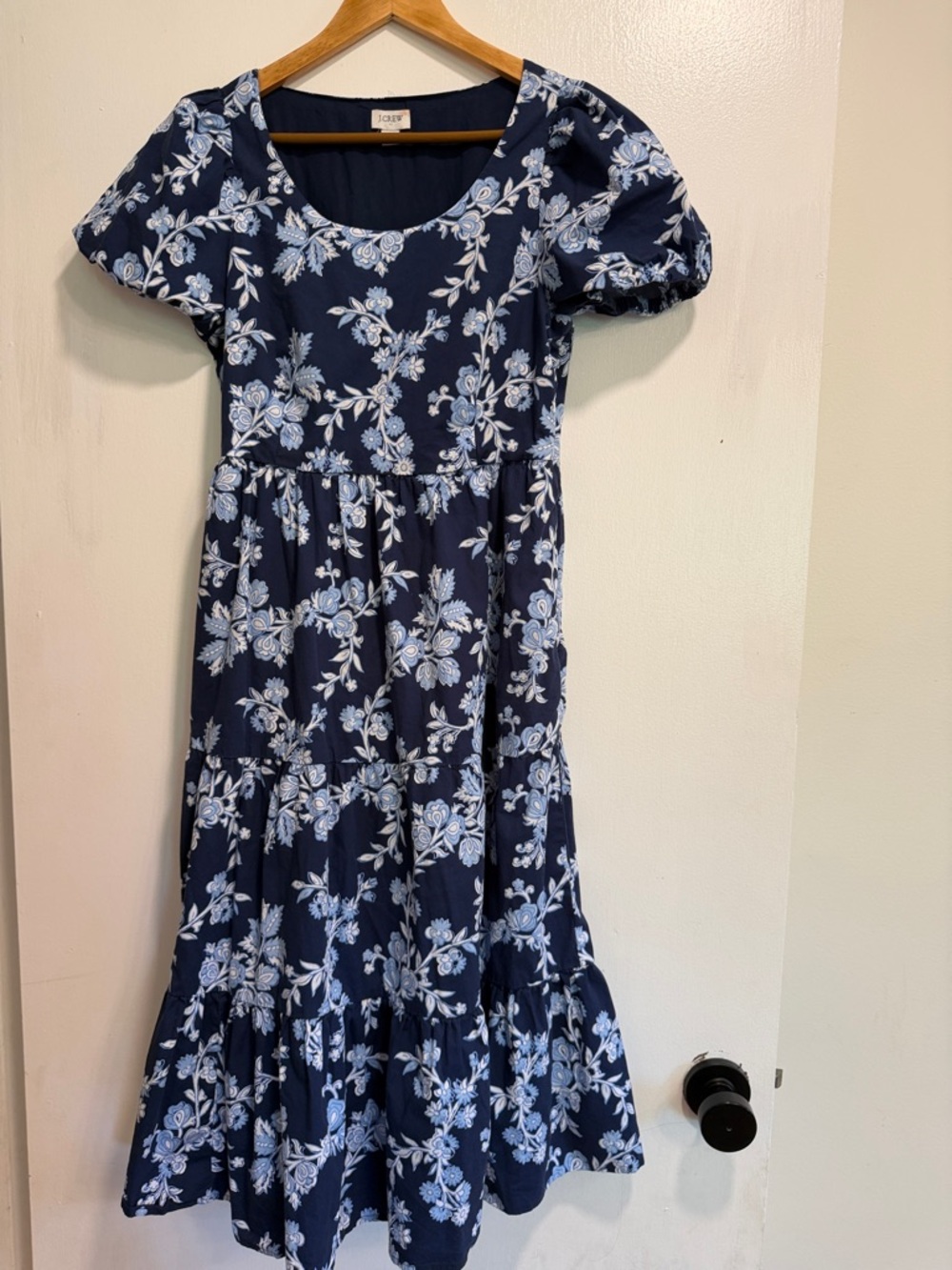 Navy Floral Midi JCrew Dress with Light Blue Flower Print